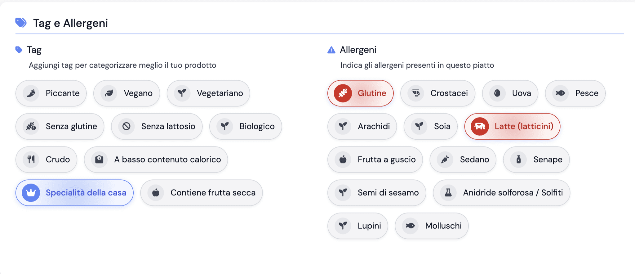 Menurl editor piatti