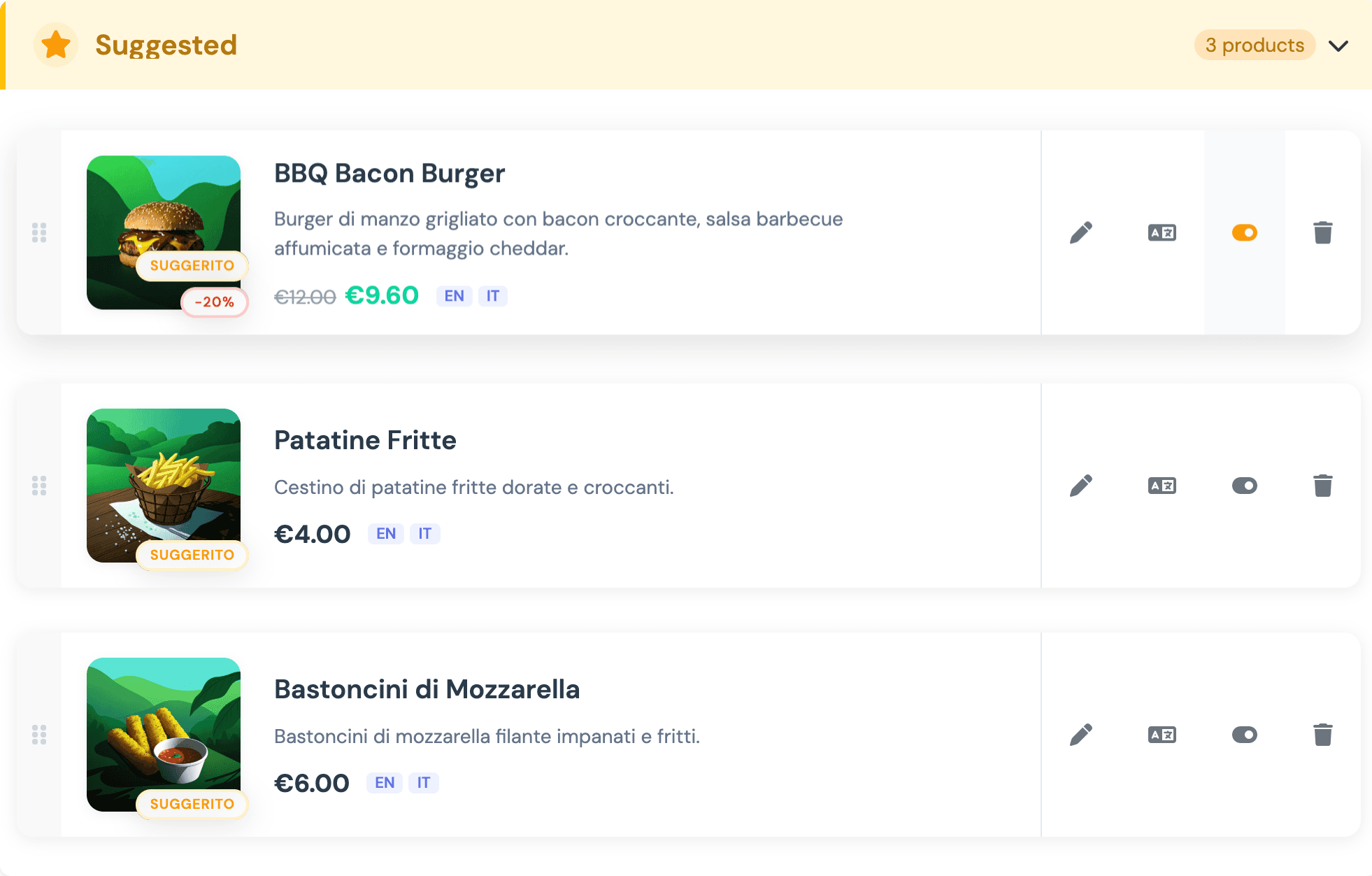 Menurl dashboard gestione